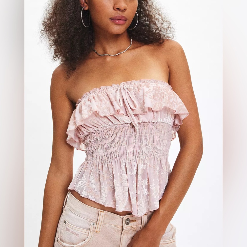 Urban Outfitters Velvet Ruffle Peplum Tube Top